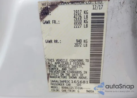 2018 Nissan Altima 2.5 Sv from USA, damaged, VIN 1N4AL3AP8JC165681